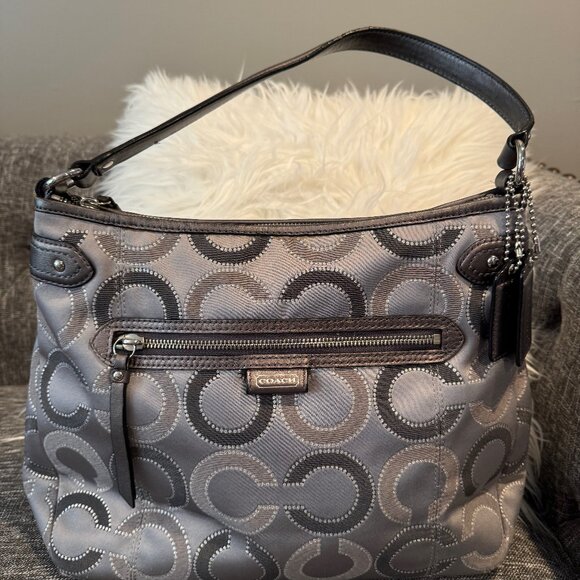 Coach Signature Hobo Bag J1373-29124E Gray Silver Shiny Hangtag - Picture 1 of 15
